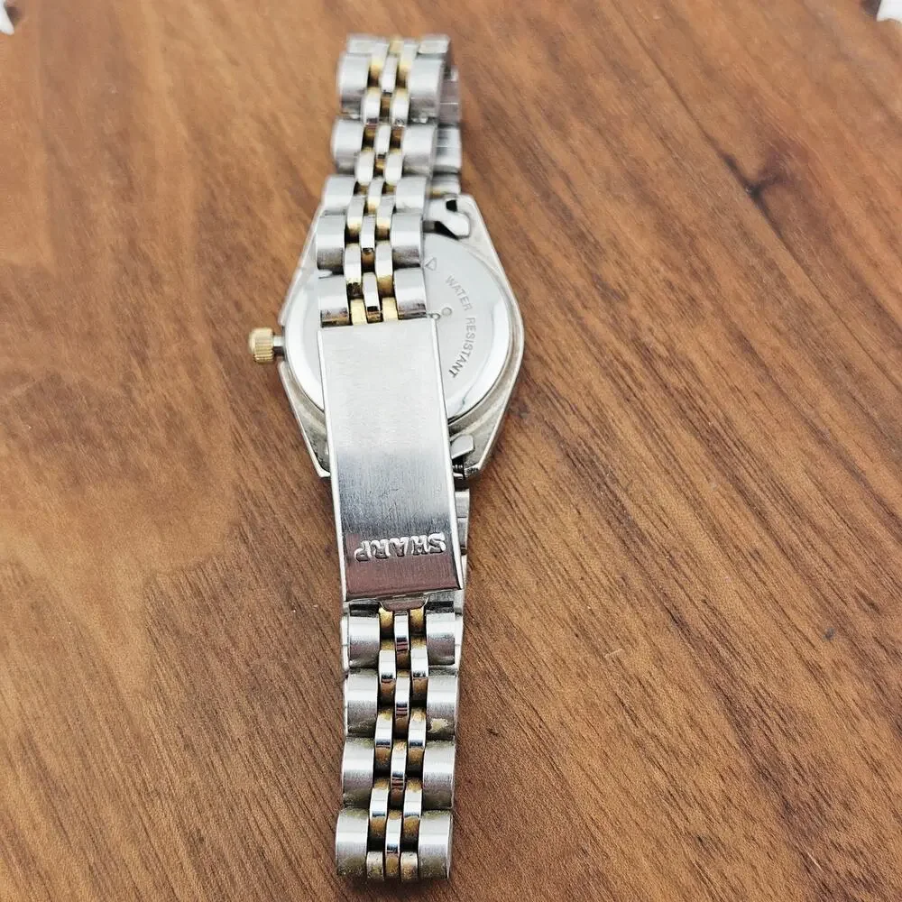 Vintage Sharp Silver tone Watch Yellow Date Dial Old Fashioned Grandpacore Retro